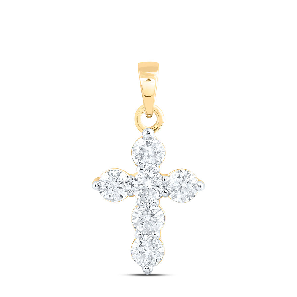 10K Yellow Or White Gold 3/4Ctw Natural Diamond Cn Fashion Cross Pendant