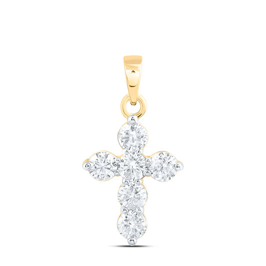 10K Yellow Or White Gold 3/4Ctw Natural Diamond Cn Fashion Cross Pendant