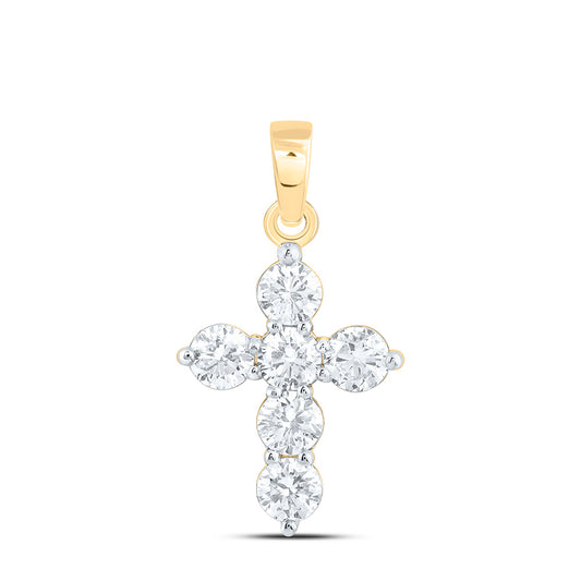 10K Yellow Or White Gold 1Ctw Natural Diamond Ana M Fashion Cross Pendant