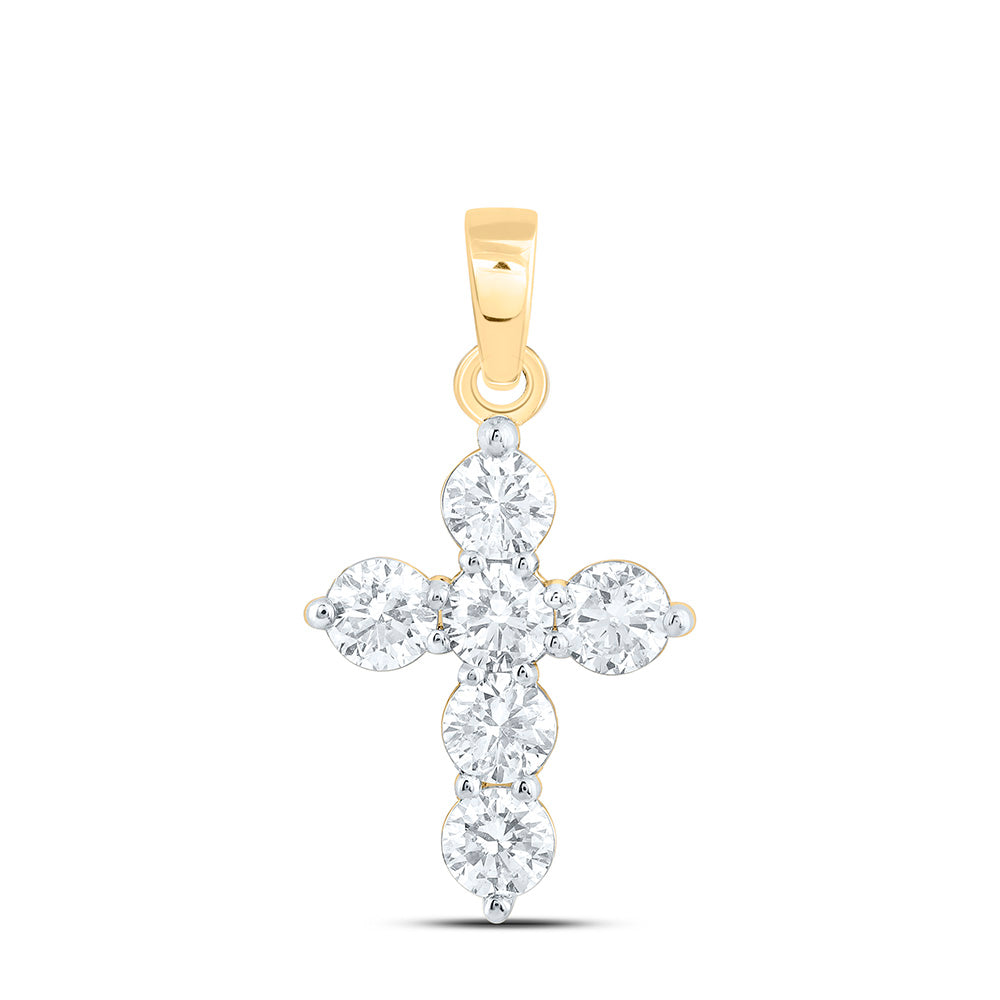 14K Yellow Or White Gold 1Ctw Natural Diamond Ana M Fashion Cross Pendant