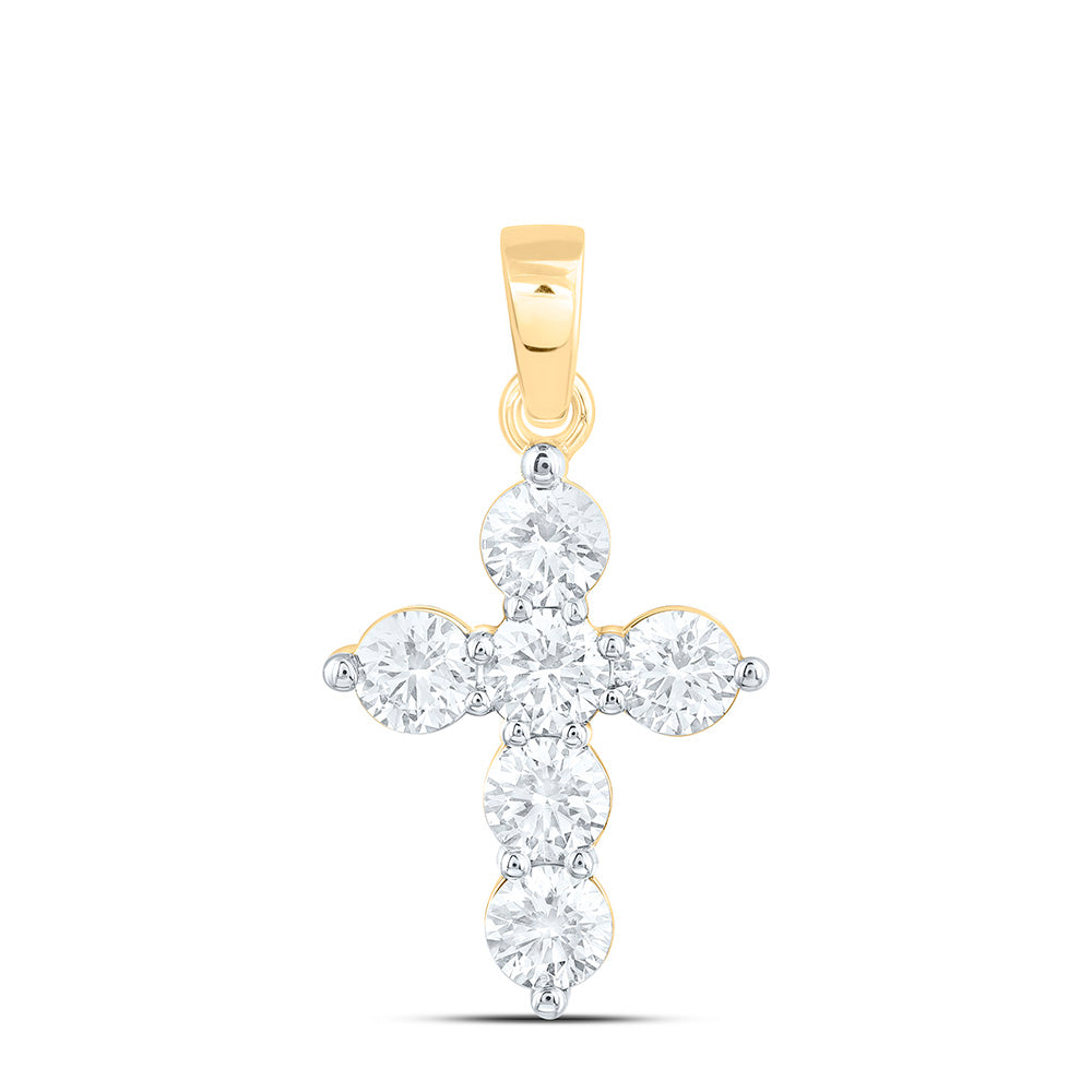 14K Yellow Or White Gold 1 1/2Ctw Natural Diamond Ana M Fashion Cross Pendant