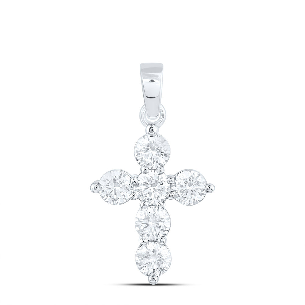 14K Yellow Or White Gold 1 7/8Ctw Natural Diamond Ana M Fashion Cross Pendant