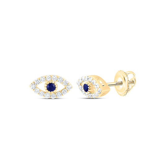 14K Yellow Or White Gold 1/8Ctw Natural Diamond Ana M 1.7Mm Round Natural Gem Evil Eye Earring