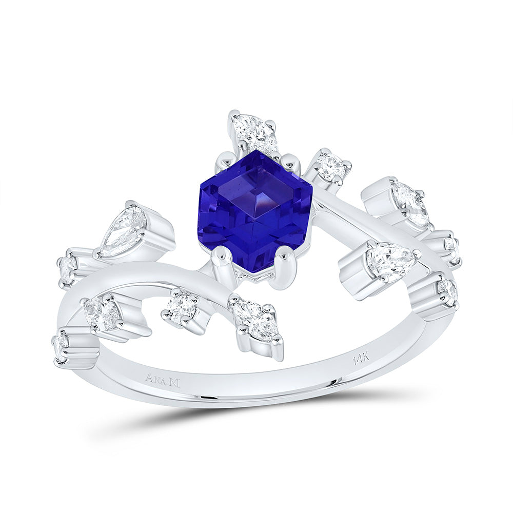 14K Yellow Gold 1/3Ctw Natural Diamond Ana M 6.5X5.6Mm Hexagon Emerald Natural Gem Ring