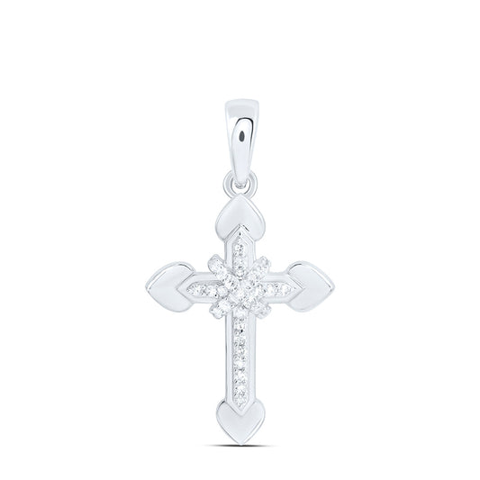 Sterling Silver 1/10Ctw Natural Diamond P1 Gift Heart Cross Pendant