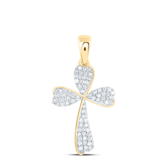 10K Yellow Or White Gold 1/4Ctw Natural Diamond Fashion Cross Pendant