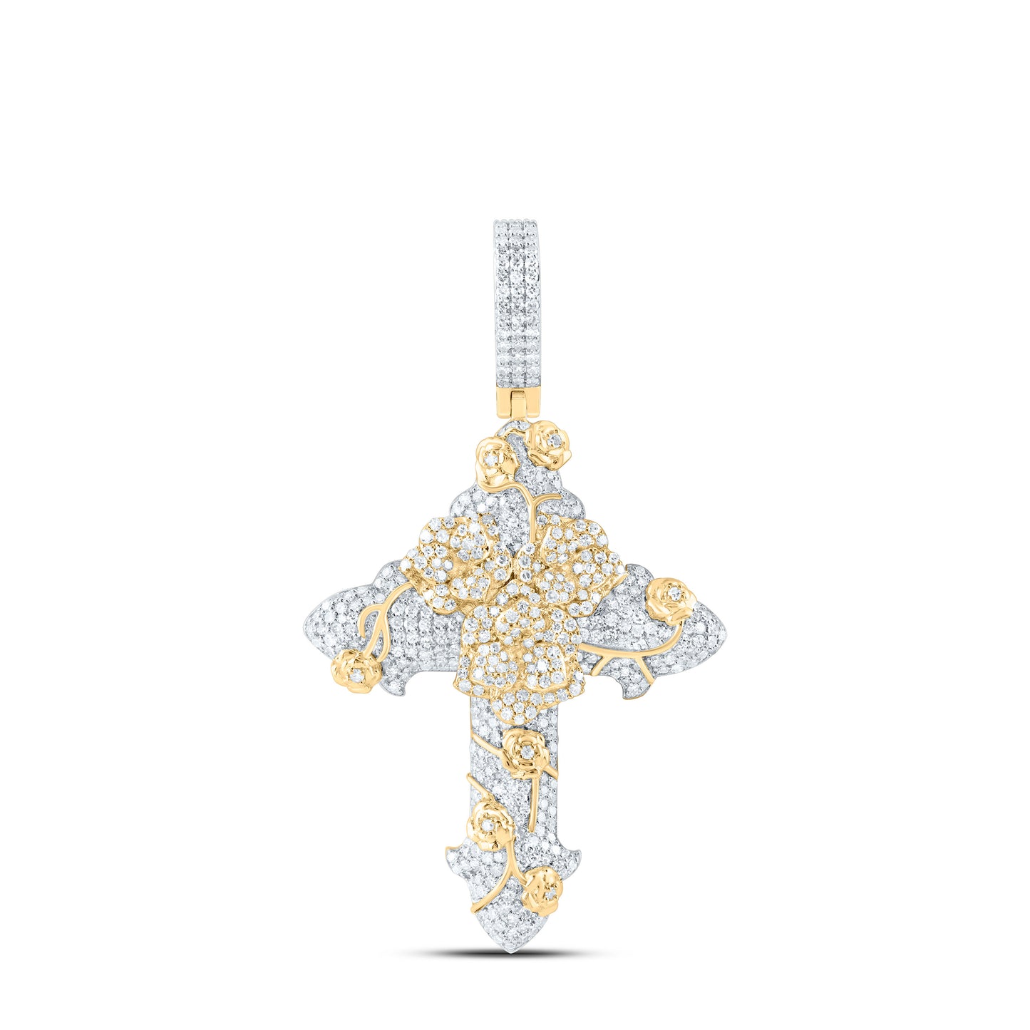 10K Yellow Or Rose Gold 1 3/8Ctw Natural Diamond Cn Cross Mens Charm