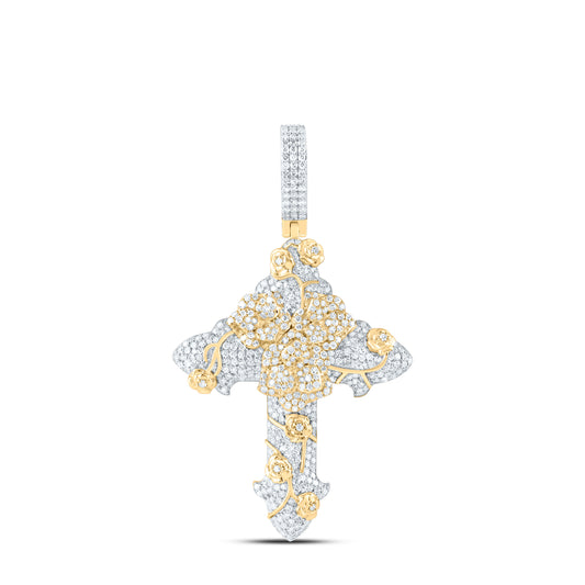 10K Yellow Or Rose Gold 1 3/8Ctw Natural Diamond Cn Cross Mens Charm