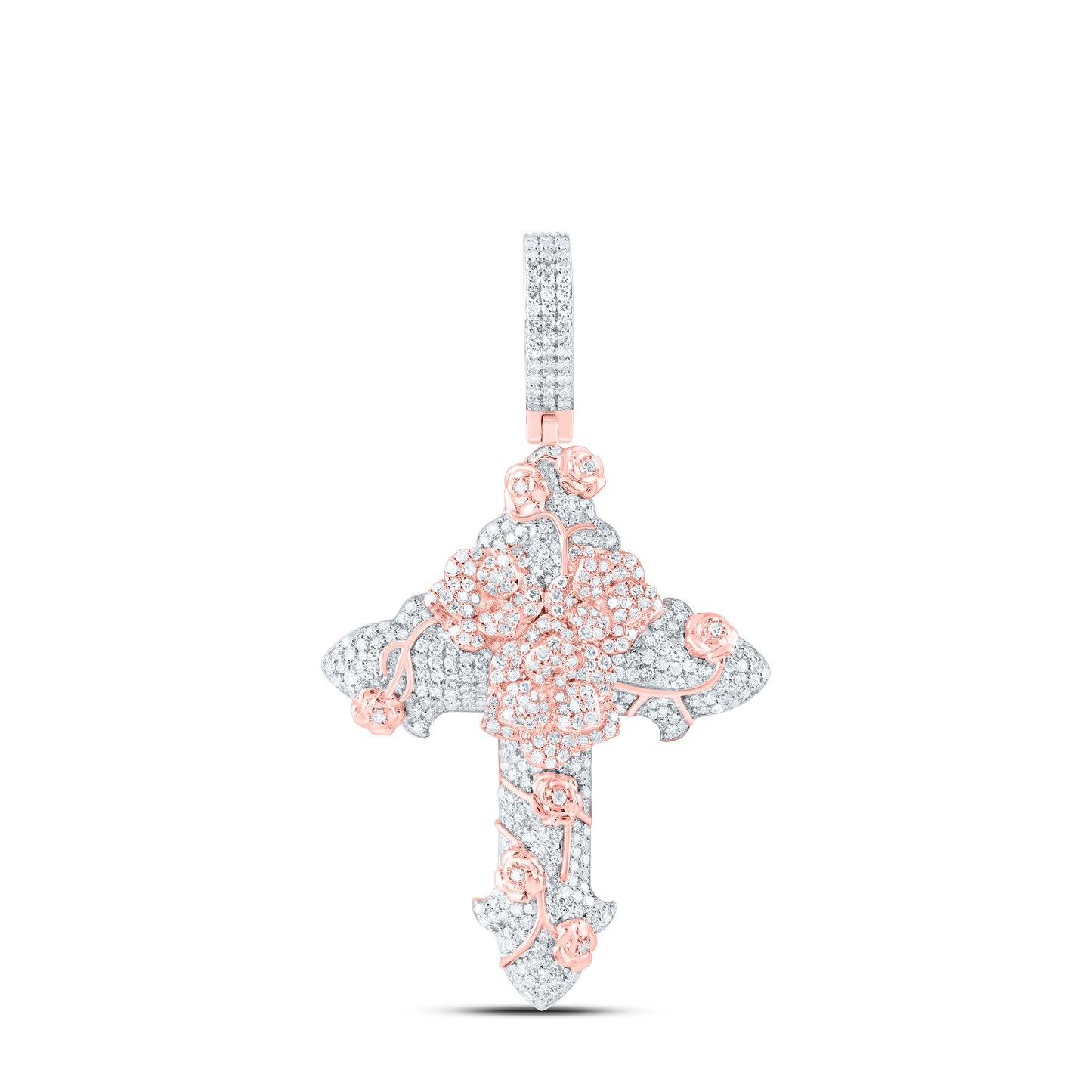 10K Yellow Or Rose Gold 1 3/8Ctw Natural Diamond Cn Cross Mens Charm