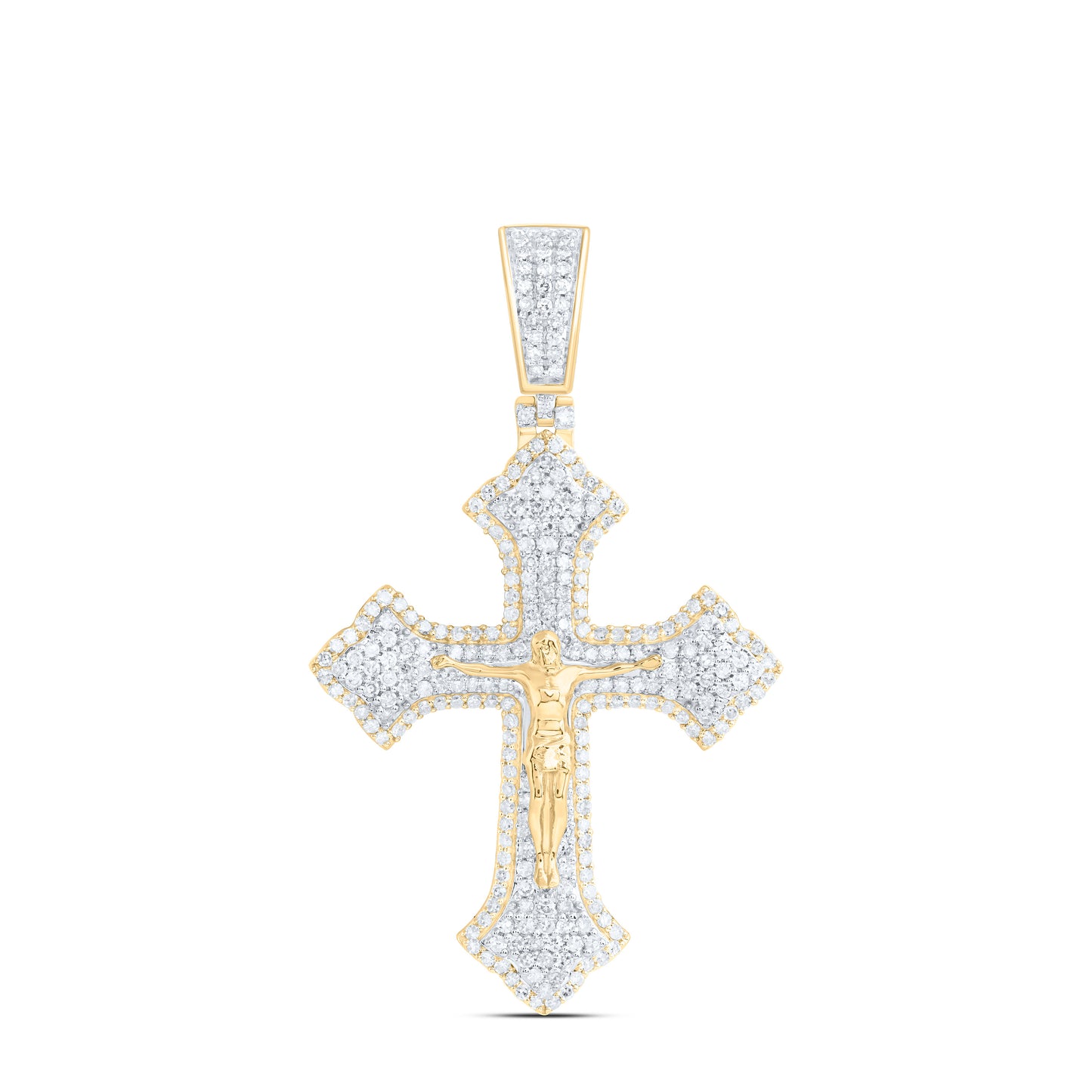 10K Yellow Gold 1Ctw Natural Diamond Cross Mens Charm