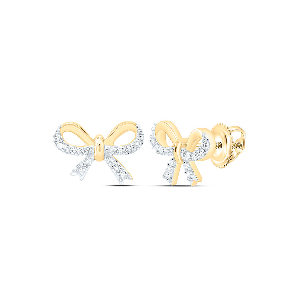 10K Yellow Or White Gold 1/10Ctw Natural Diamond Gift Bow Earring