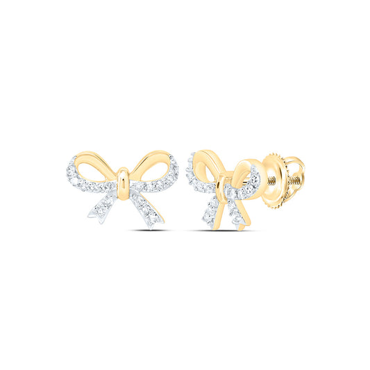 10K Yellow Or White Gold 1/10Ctw Natural Diamond Gift Bow Earring
