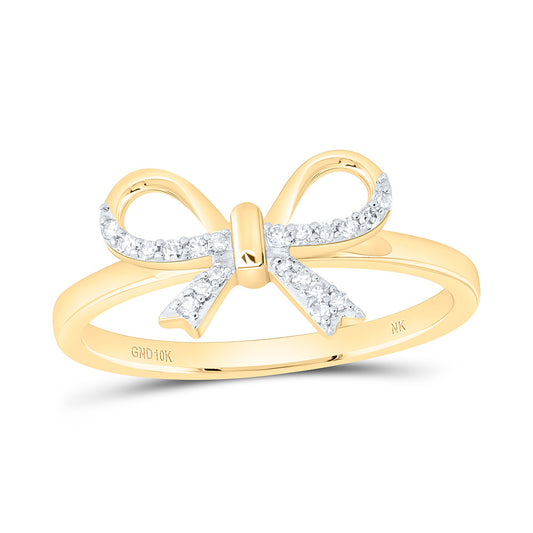 10K Yellow Gold 1/12Ctw Natural Diamond Gift Bow Ring