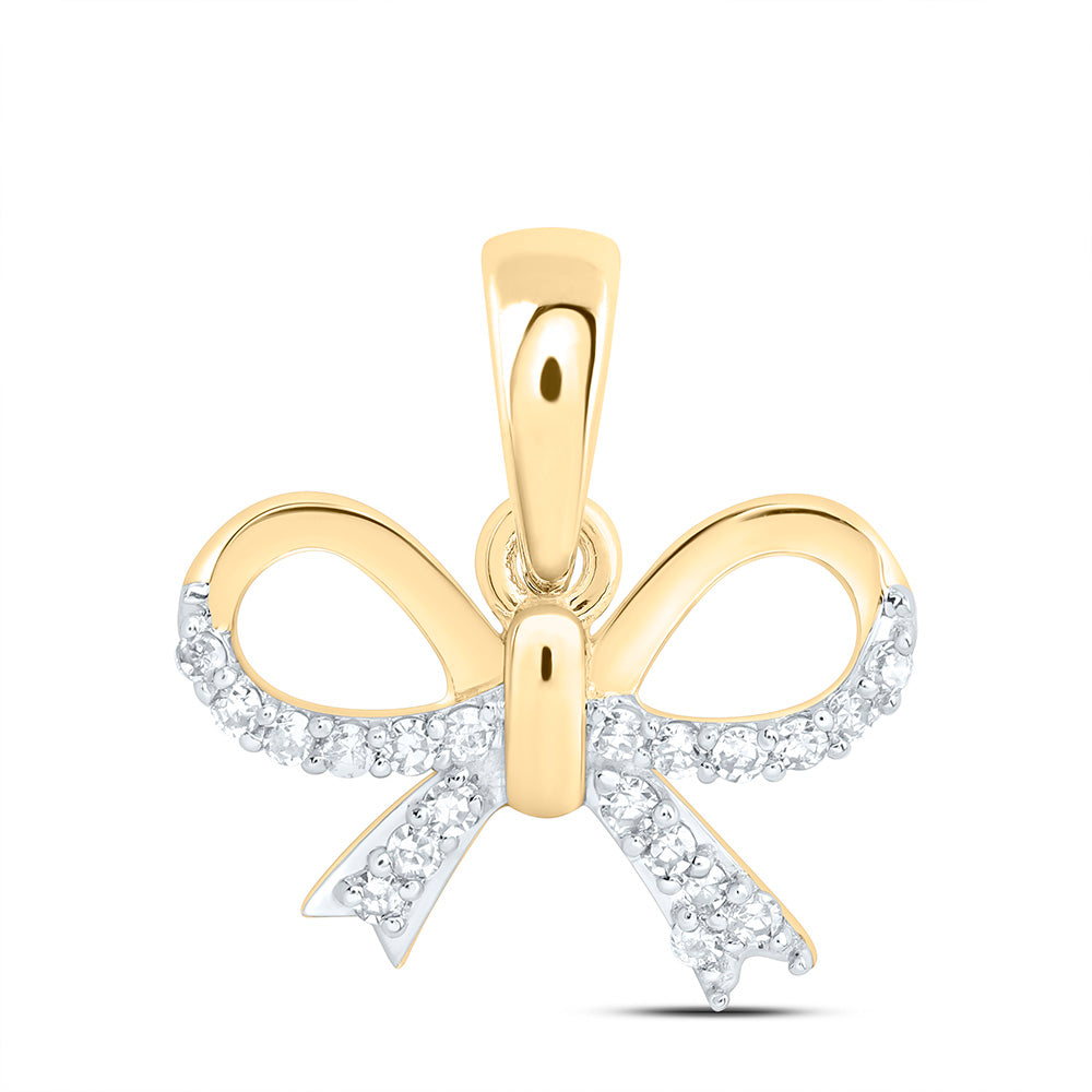 10K Yellow Or White Gold 1/12Ctw Natural Diamond Gift Bow Pendant