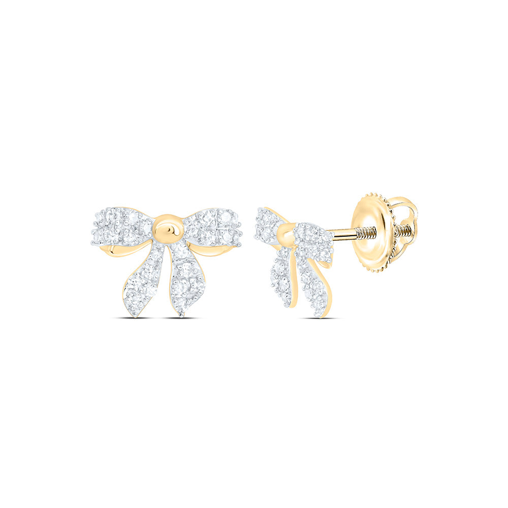 10K Yellow Or White Gold 1/5Ctw Natural Diamond Gift Bow Earring