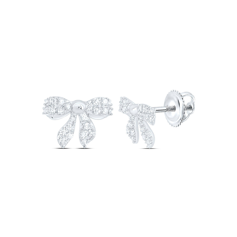 10K Yellow Or White Gold 1/5Ctw Natural Diamond Gift Bow Earring