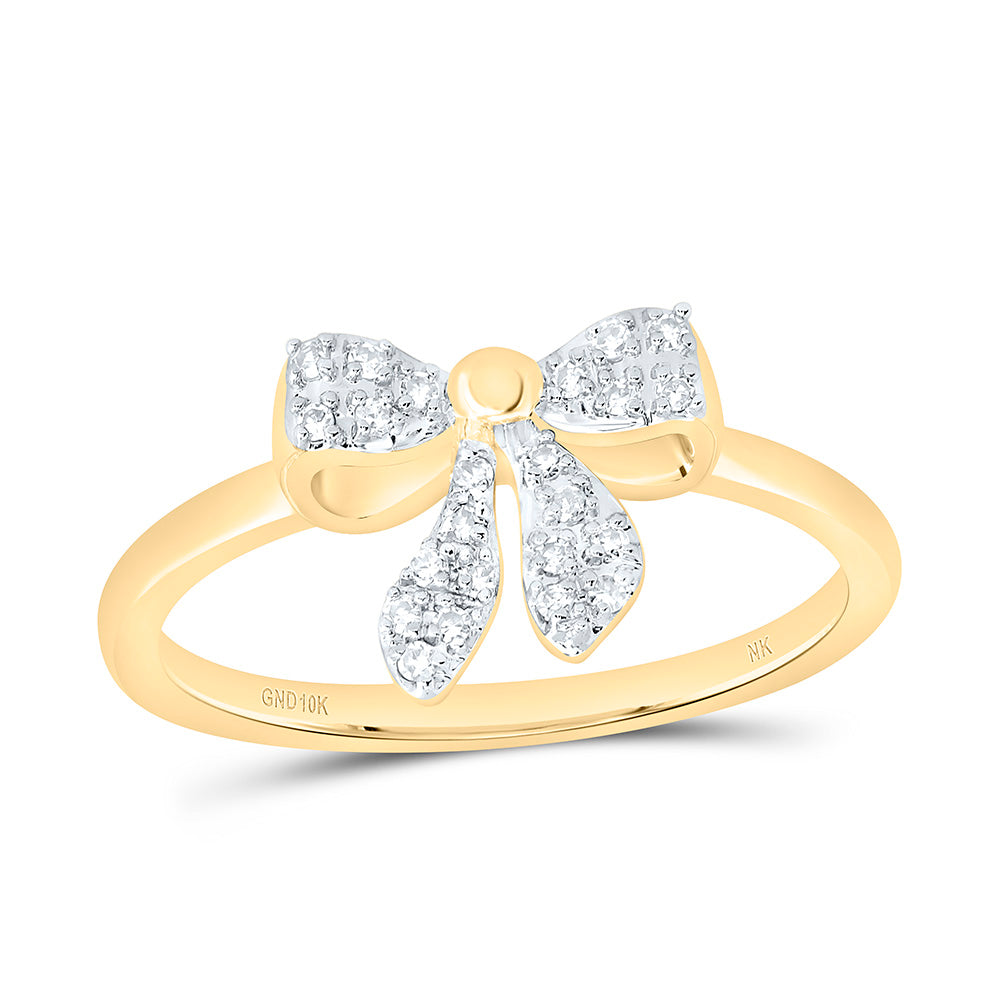 10K Yellow Gold 1/10Ctw Natural Diamond Gift Bow Ring