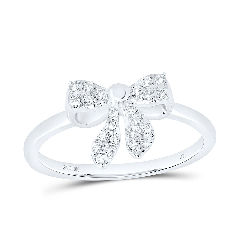 10K Yellow Gold 1/10Ctw Natural Diamond Gift Bow Ring