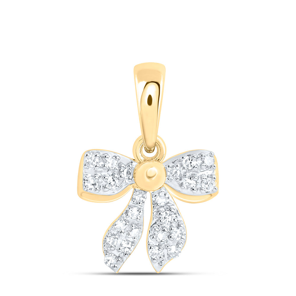 10K Yellow Or White Gold 1/10Ctw Natural Diamond Gift Bow Pendant