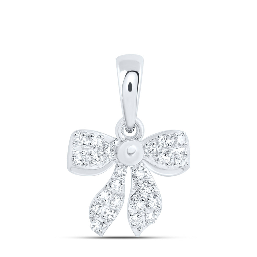 10K Yellow Or White Gold 1/10Ctw Natural Diamond Gift Bow Pendant