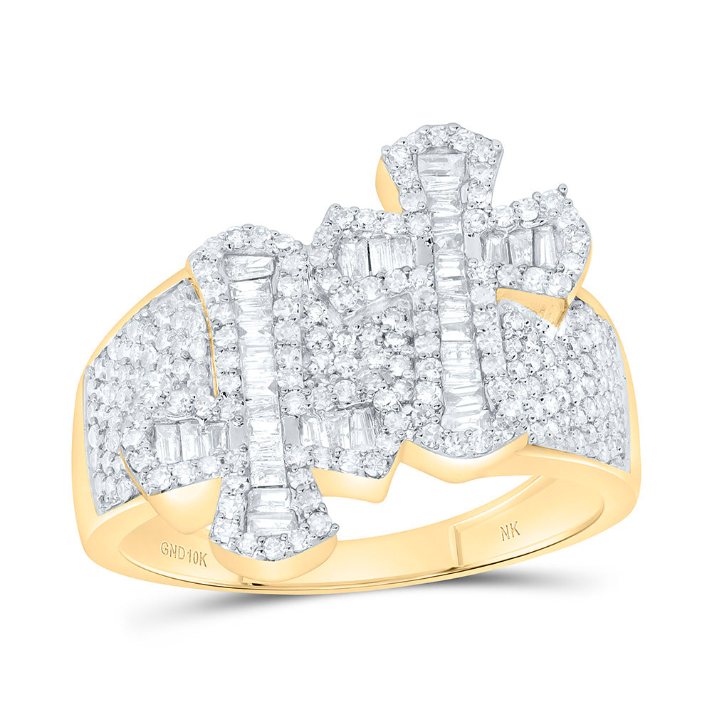 10K Yellow Gold 1 Ctw Natural Diamond Cross Mens Ring