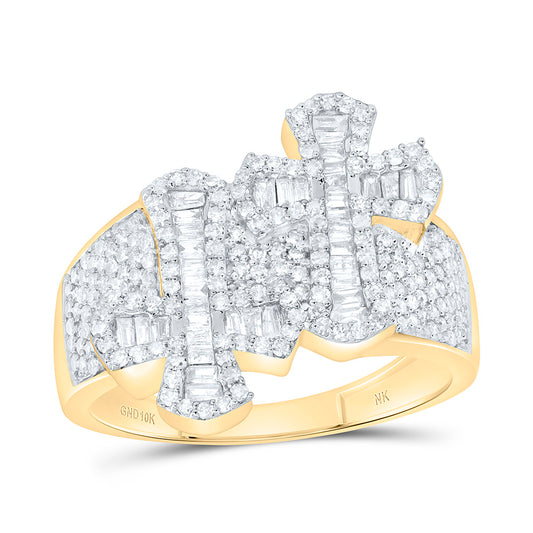 10K Yellow Gold 1 Ctw Natural Diamond Cross Mens Ring