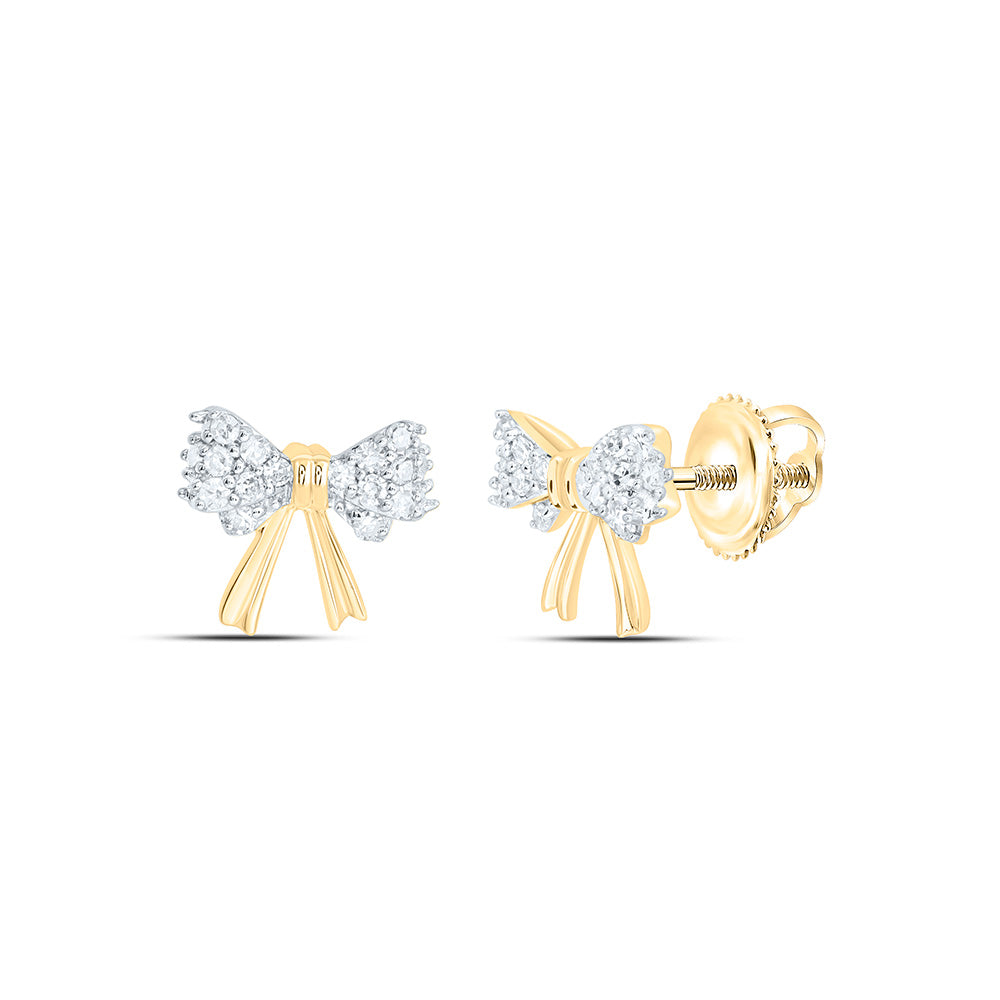 10K Yellow Or White Gold 1/8Ctw Natural Diamond Gift Bow Earring