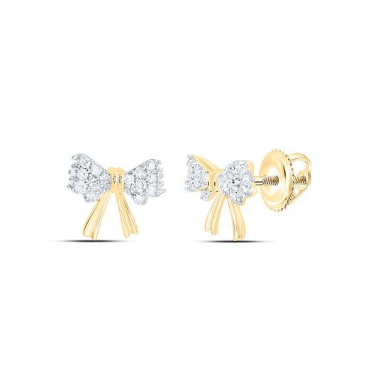 10K Yellow Or White Gold 1/8Ctw Natural Diamond Gift Bow Earring