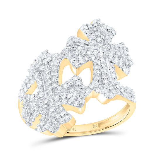 10K Yellow Gold 3/4Ctw Natural Diamond Fashion Cross Ring