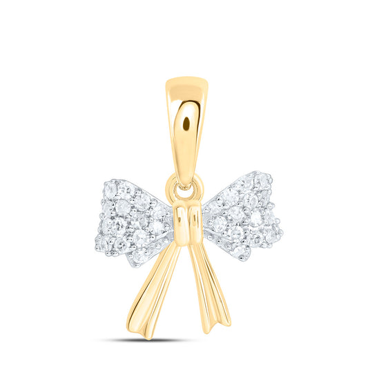 10K Yellow Or White Gold 1/8Ctw Natural Diamond Gift Bow Pendant