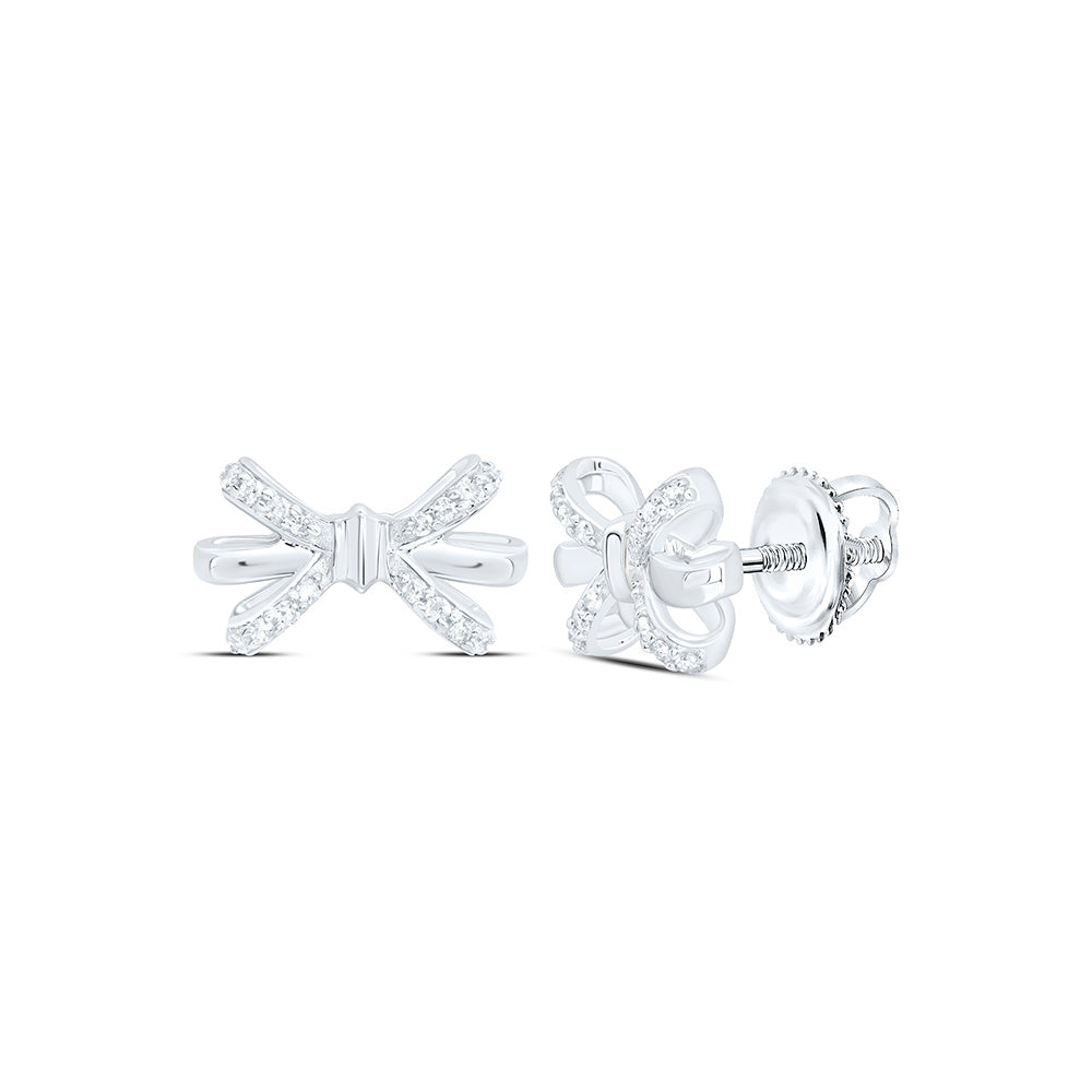 Sterling Silver 1/8Ctw Natural Diamond P1 Gift Bow Earring