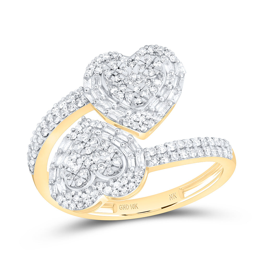 10K Yellow Gold 5/8Ctw Natural Diamond Fashion Heart Cuff Ring