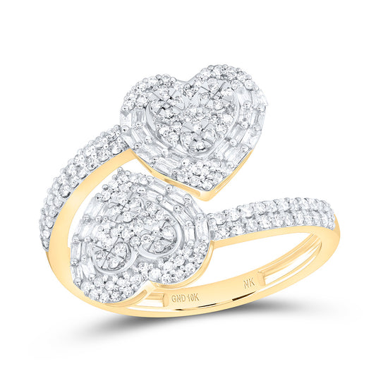 10K Yellow Gold 5/8Ctw Natural Diamond Fashion Heart Cuff Ring