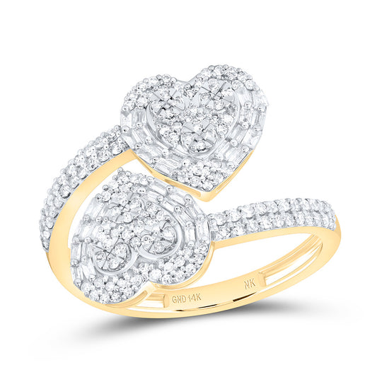14K Yellow Gold 5/8Ctw Natural Diamond Fashion Heart Cuff Ring