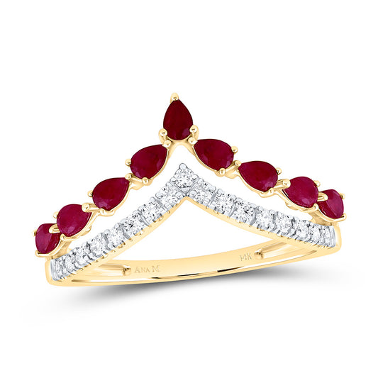 14K Yellow Gold 1/5Ctw Natural Diamond Ana M 3/4Ct Pear Ruby Natural Gem Pear Ring