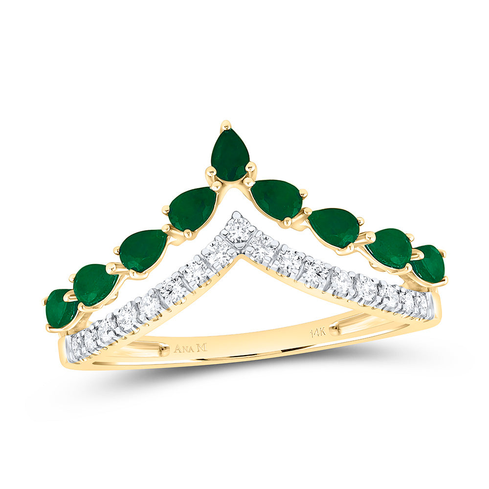 14K Yellow Gold 1/5Ctw Natural Diamond Ana M 3/4Ct Pear Ruby Natural Gem Pear Ring