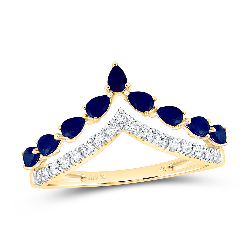 14K Yellow Gold 1/5Ctw Natural Diamond Ana M 3/4Ct Pear Ruby Natural Gem Pear Ring