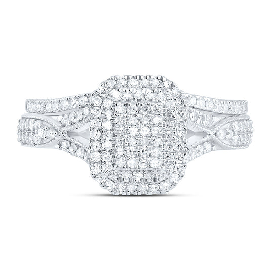 Sterling Silver 5/8Ctw Natural Diamond P1 Gift Emerald Bridal Set