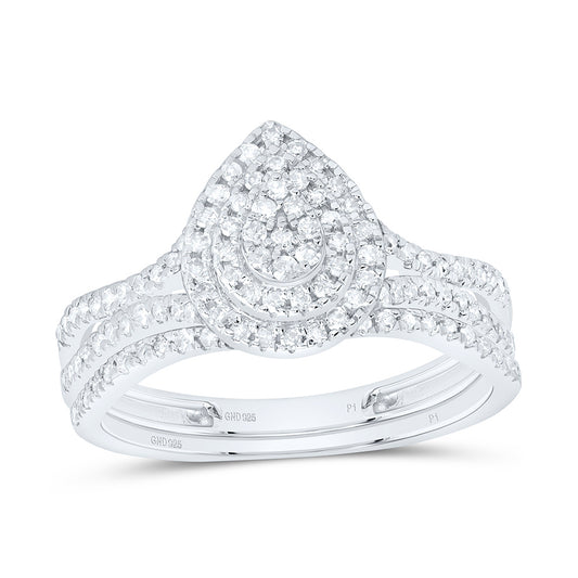 Sterling Silver 1/2Ctw Natural Diamond P1 Gift Pear Bridal Set