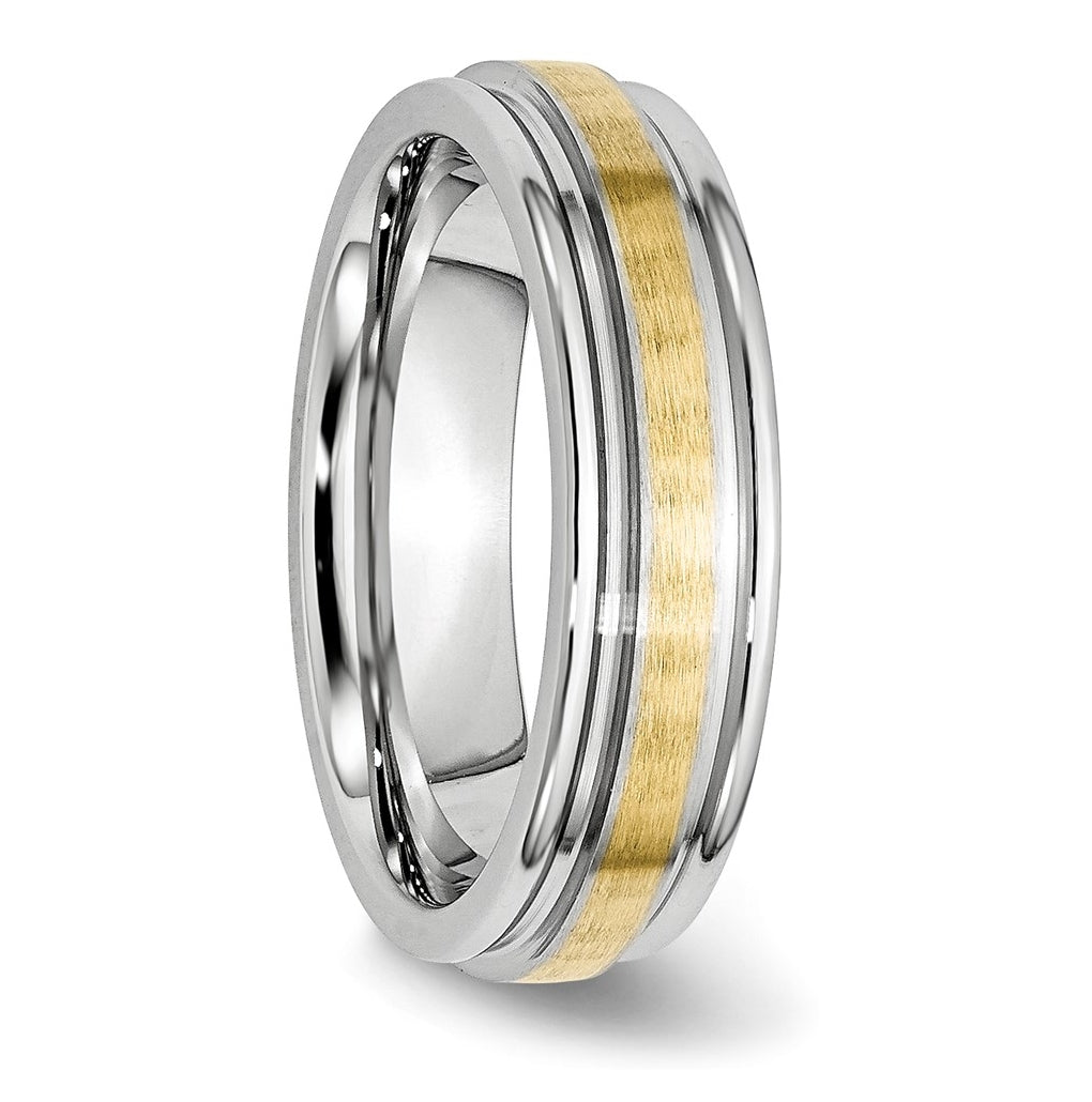 Cobalt 14k Yellow Gold Inlay Satin and Polished 6mm Band – Elegant Jewelry Gift for Birthday, Anniversary, Engagement, Wedding
