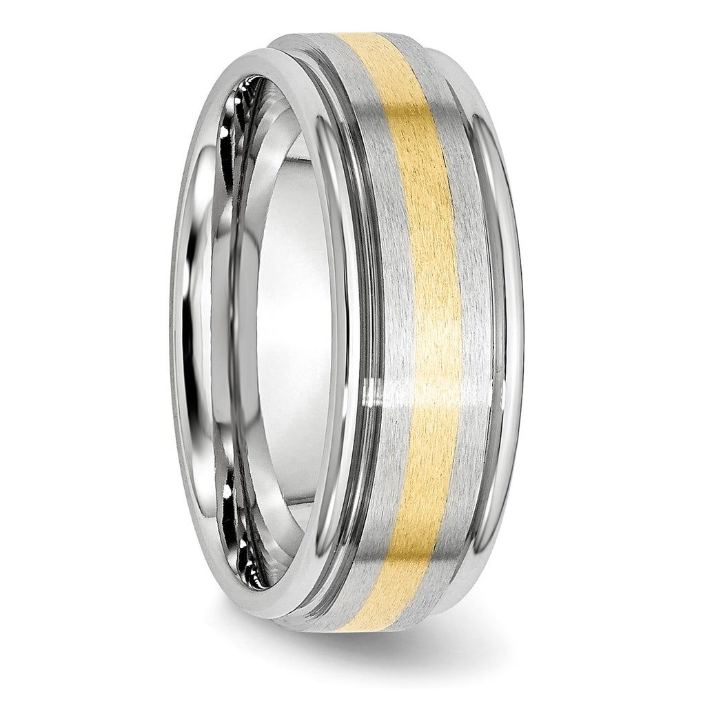 Cobalt 14k Yellow Gold Inlay Satin and Polished 8mm Band – Elegant Jewelry Gift for Birthday, Anniversary, Engagement, Wedding