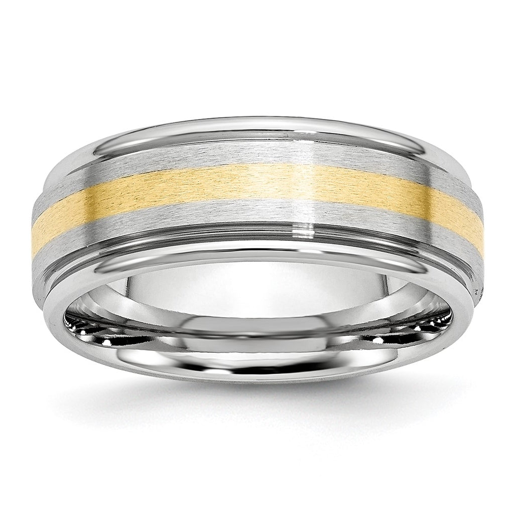 Cobalt 14k Yellow Gold Inlay Satin and Polished 8mm Band – Elegant Jewelry Gift for Birthday, Anniversary, Engagement, Wedding