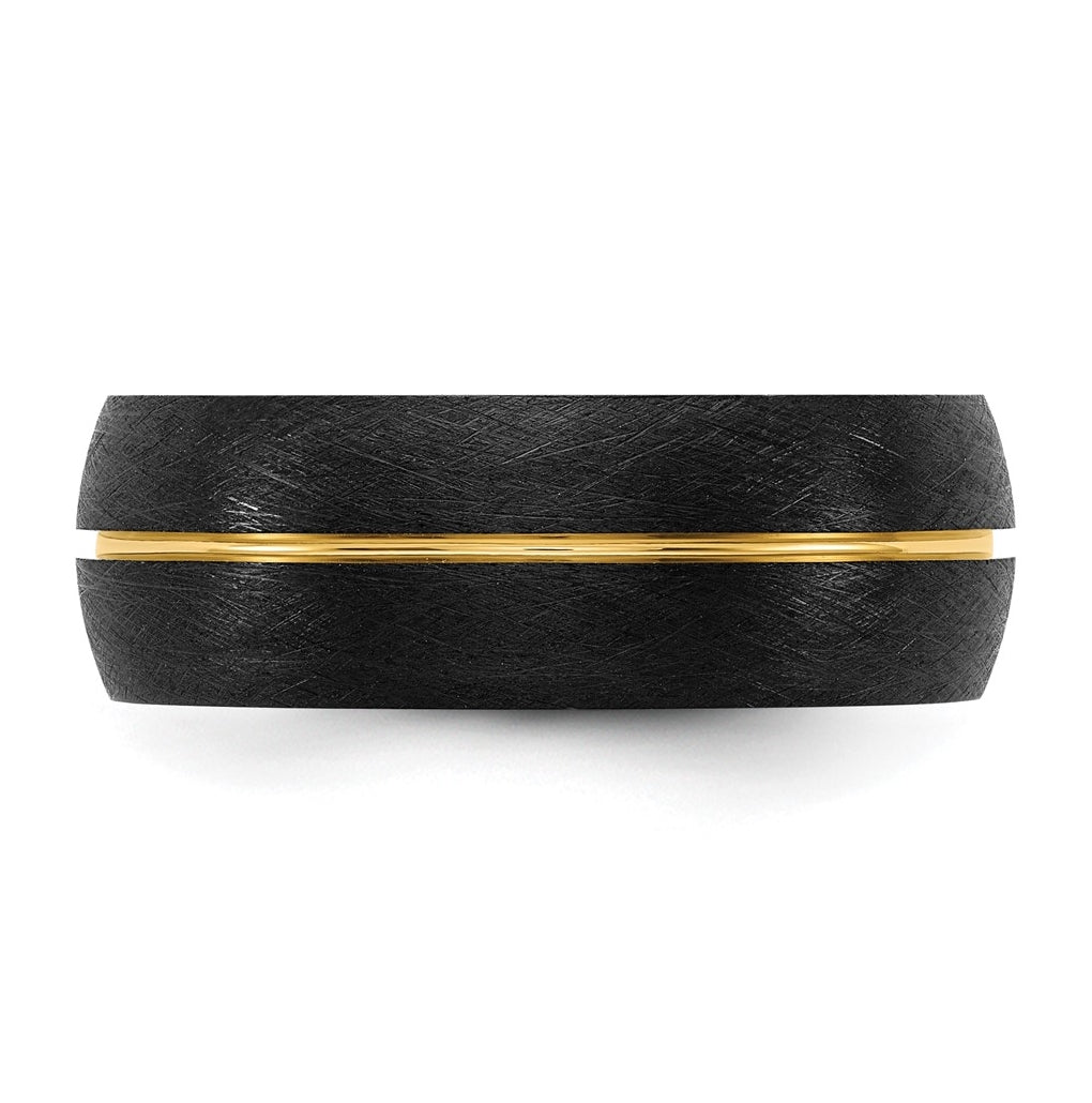 Ceramic Black Scratch Finished with Yellow IP-plated Center 8mm Band
