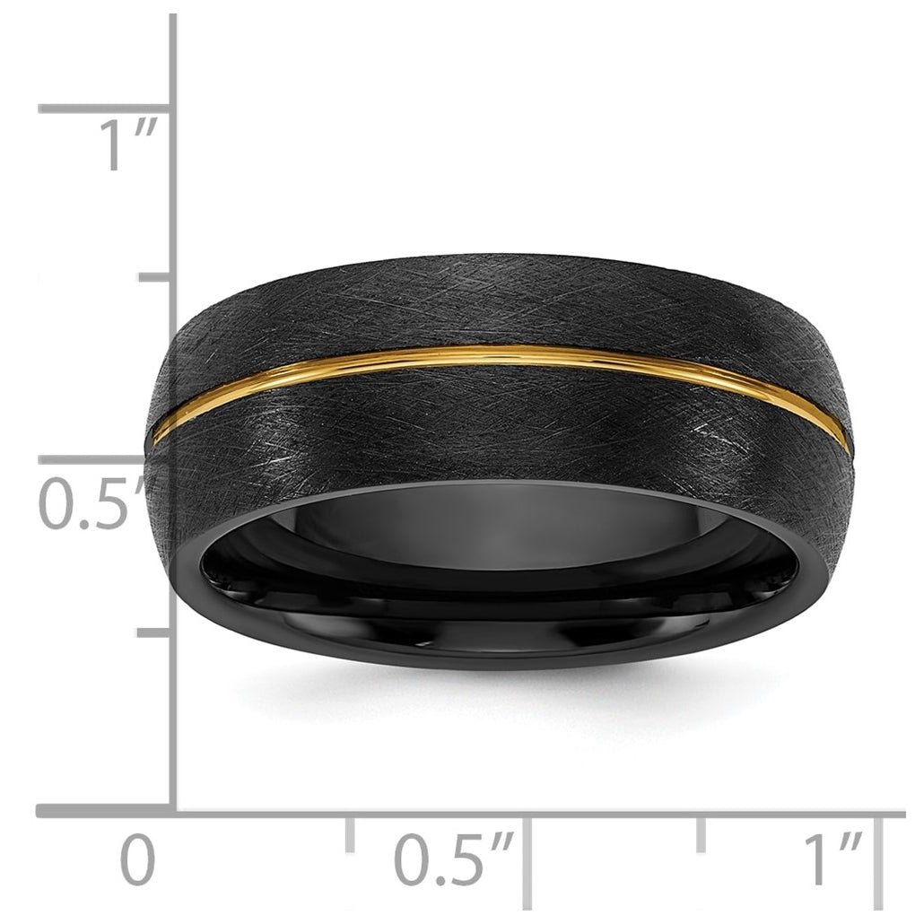 Ceramic Black Scratch Finished with Yellow IP-plated Center 8mm Band