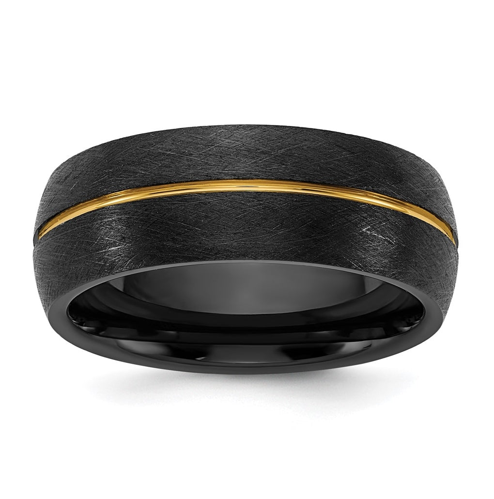 Ceramic Black Scratch Finished with Yellow IP-plated Center 8mm Band