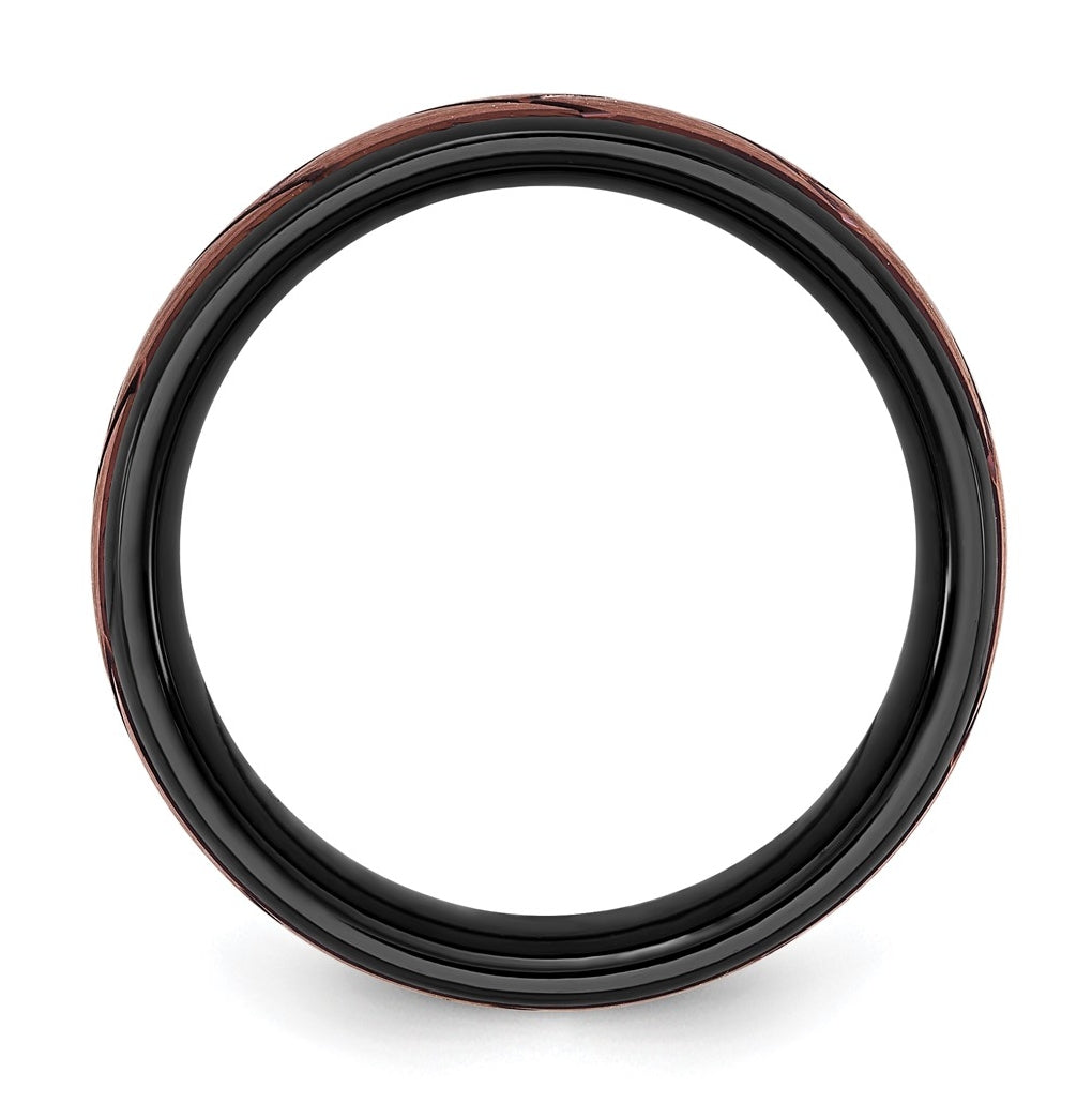 Ceramic Black Polished with Red IP-plated Scratch Finish Grooved Center 8mm