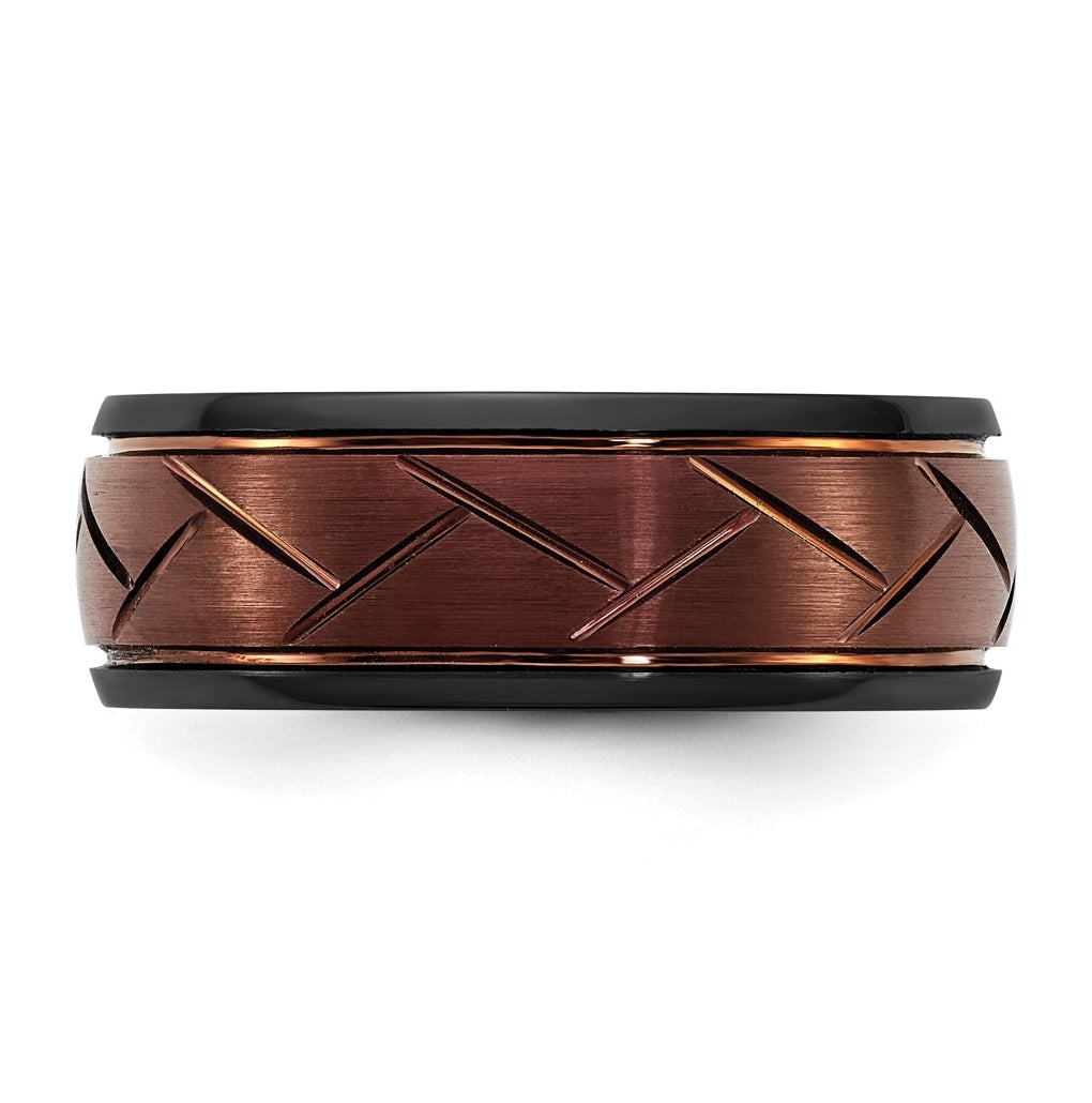 Ceramic Black Polished with Red IP-plated Scratch Finish Grooved Center 8mm