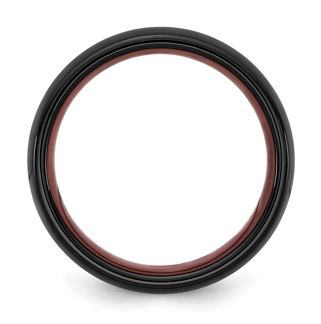 Ceramic Black Polished with Red IP-plated Center and Inside 8mm Band
