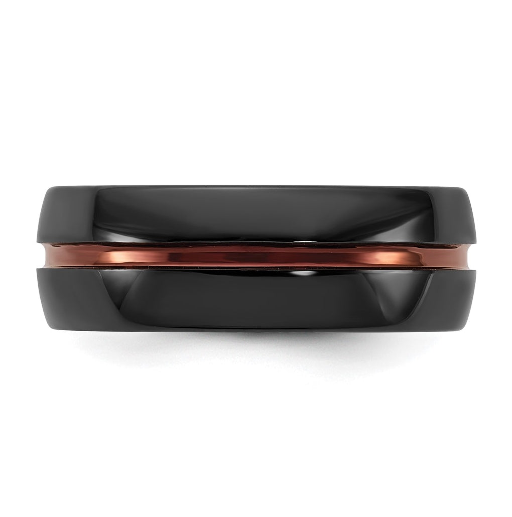Ceramic Black Polished with Red IP-plated Center and Inside 8mm Band