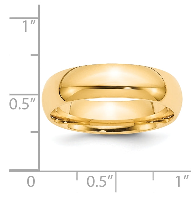 14k Yellow Gold 6mm Standard Weight Comfort Fit Wedding Band Size 4.5